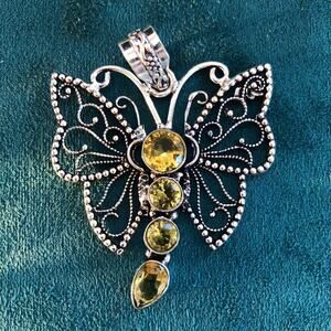 925 Sterling Citrine Butterfly Pendant